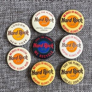Hard Rock Cafe Vintage Button Set - Red, Orange, Yellow